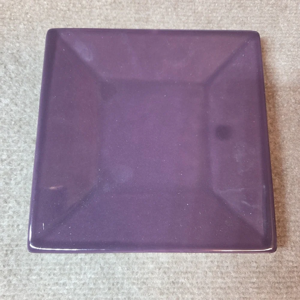 PartyLite Zen Candle Holder Set P8082 Purple Ceramic Square Plate and Bowl